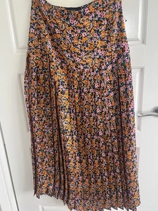 Next Orange Pleated Long floral Skirt Size 8 Side zip - Picture 1 of 3