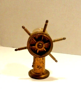 Miniature Brass Nautical Ship Wheel Compass Figurine - Picture 1 of 6