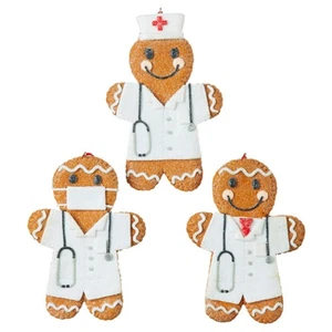 Nuevo juego de 3 adornos diferentes de pan de jengibre de enfermera y médico Raz 4015557 - Imagen 1 de 5