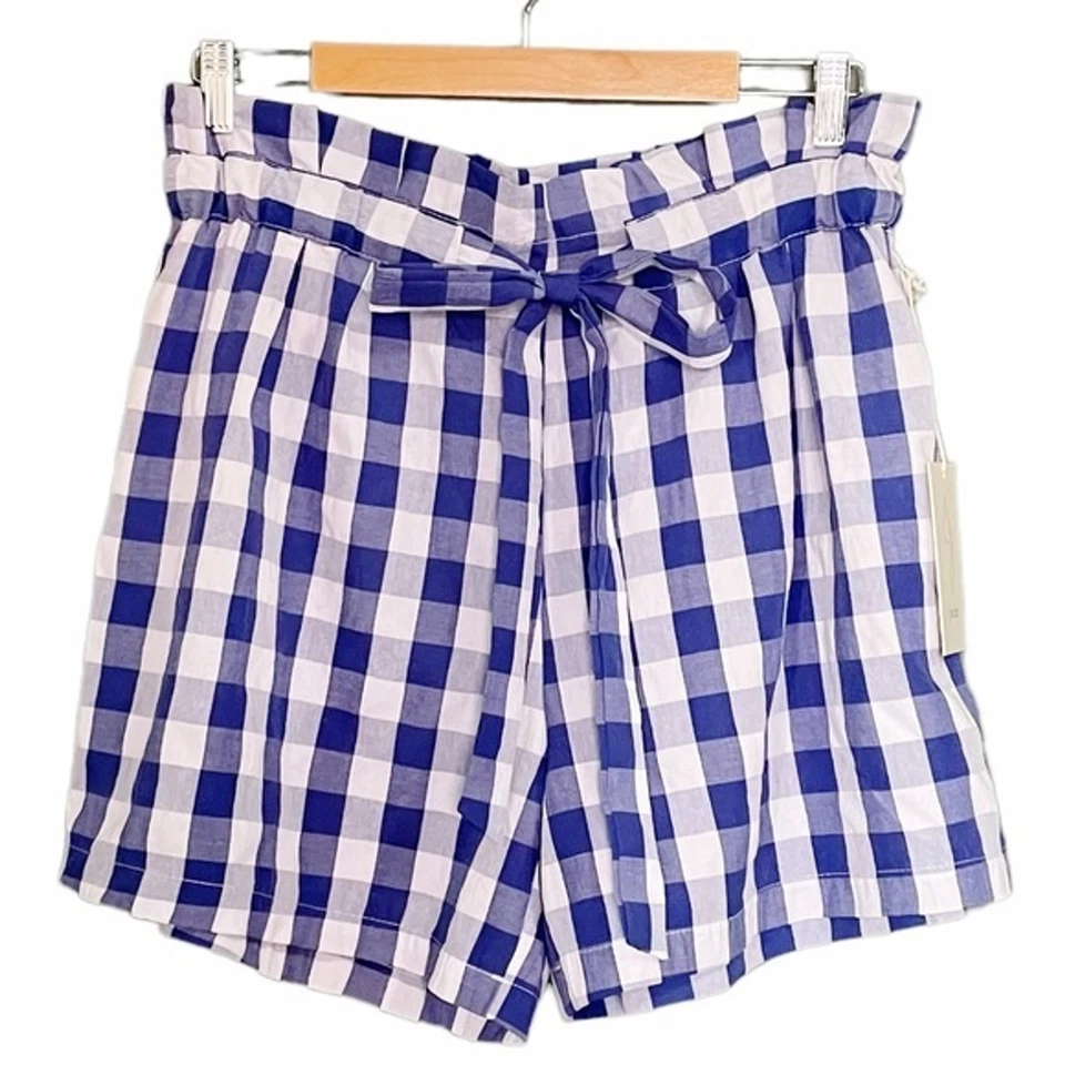 NWT Joie Gingham Shorts Blue & White Check Cotton Paper Bag Waist Size XL NEW - Image 1 of 4