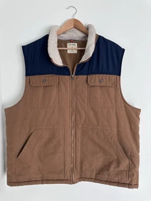 Chaleco de algodón de lona de bolsillo Sherpa imitación azul marino tallado con volantes para hombre XXL 2XL Foto 1 de 4