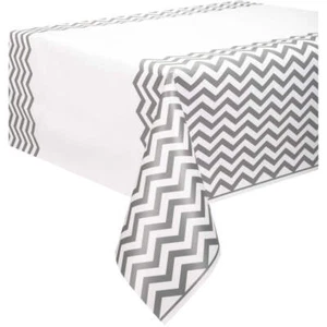 Silver Chevron Party Tablecover Tablecloth 138 x 274cm - Picture 1 of 1