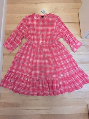 2 Mini Vestido Torrid Rosa Caliente a Cuadros 2fer Forrado Elástico Cintura Bolsillos 2X 18 20 Foto 1 de 4