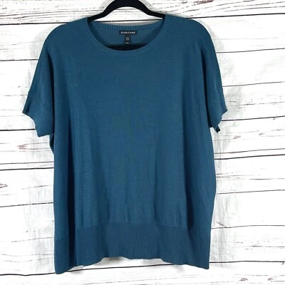 Eileen Fisher Top Women’s Medium Blue Wool Blend Knit Short Sleeve - Image 1 of 4