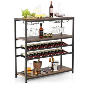 Costway Wine Rack Table 5-Tier 22 Bottle Freestanding Glass Holder Rustic Brown - Picture 1 of 8