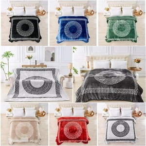 Luxury Greek Key Throws Super Soft Plush Fleece Warm Cosy Sofa Bed Mink Blankets - Picture 1 of 42