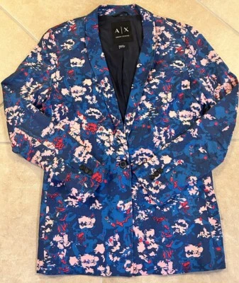 ARMANI EXCHANGE Women's Linen Blue Pink  Blazer Lined  Size 10 Spring SMER 2016 - Image 1 of 4
