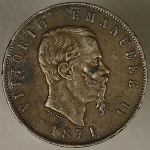 Italy 1871 M 5 Lire toned dark XF - Picture 1 of 2