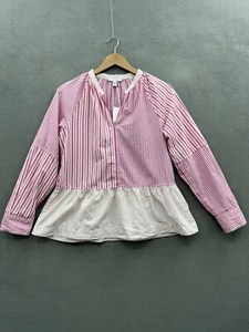 Free Assembly Women's Medium V-Neck Peplum Top With Long Sleeves Mixed Stripe - Picture 1 of 10