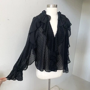 ZARA NUOVA CAMICETTA SWISS DOT CON VOLANT NERA SEMI TRASPARENTE S,M - Foto 1 di 7