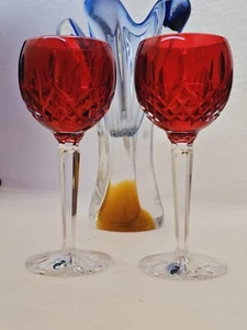 Waterford Lismore Cased Crimson Red Crystal Hock Wine Glasses SET/2 #146269 New - Picture 1 of 9