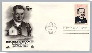 1986 ArtCraft FDC Herbert Hoover 31st President Chicago IL USA 22C Scott #2219c - Picture 1 of 2