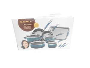 Rachael Ray   Nonstick Cookware Pots and Pans Set, 14 Piece, Marine Blue  - Picture 1 of 5