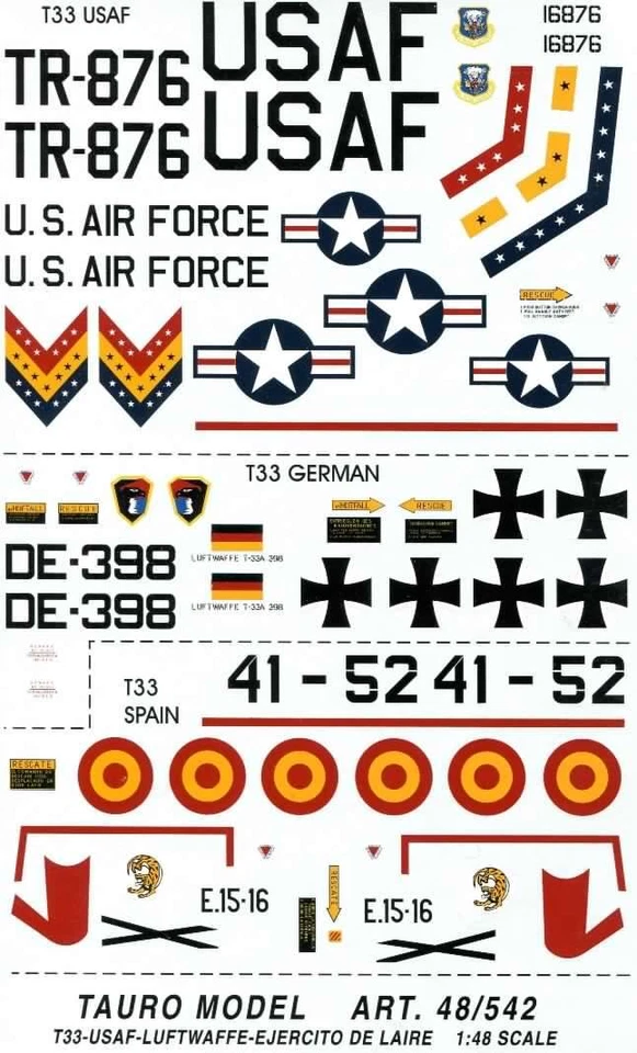 TAURO MODEL TM48/542 INSEGNE PER LOCKHEED T-33A SCALA 1:48 - Immagine 1 di 1