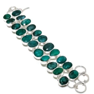 Emerald(Simulated) Gemstone Handmade 925 Sterling Silver Bracelet7-8" Gift T309 - Picture 1 of 7