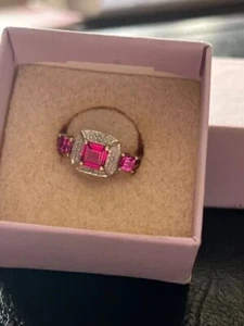 2Ct Princess Cut Simulated Pink Ruby Women's Band Ring In 14k Yellow Gold Plated - Picture 1 of 7