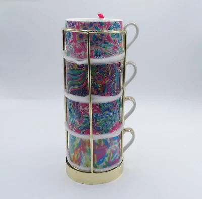 Tazas de café capuchino apilables de porcelana Lilly Pulitzer para Target con soporte nuevas Foto 1 de 4