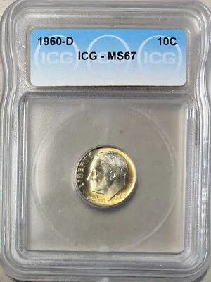 1960-D 10C Roosevelt Dime Ten Cent  MS67 ICG TONER Flawless Gem 67!!! - Image 1 of 4
