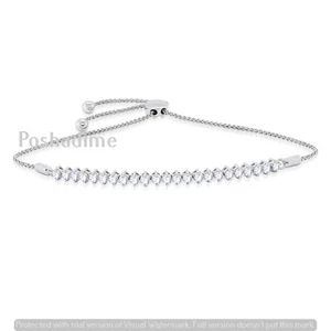 Adjustable Womens Bolo Bracelet 10k Solid White Gold 1 Ct Real Lab Grown Diamond - Picture 1 of 5