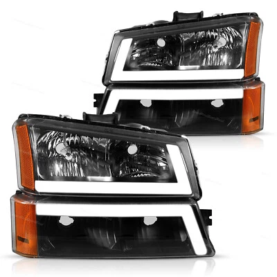 Sequential Headlights Pair W/ LED DRL LH+ RH Fit for 2003-2007 Chevy Silverado - Image 1 of 4