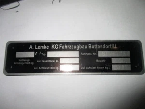 Typenschild Schild IFA VEB DDR A. Lemke Fahrzeugbau Bottendorf Anhänger S39 - Picture 1 of 1