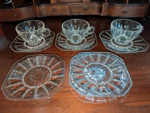 Federal Glass Columbia trasparente 3 tazze e 5 piattini - Foto 1 di 12