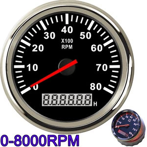 85mm Marine Tachometer LCD Hourmeter Boat Car Truck 8000RPM Tacho Meter Gauge - Picture 1 of 8
