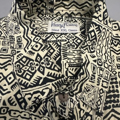 Kenny Flowers Island Classics Aloha Shirt Tribal Brown Black Roll Up Sleeves XXL - Image 1 of 4