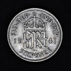 GB GEORGE VI SILVER (.500) SIXPENCE - 1941 ++ NICE GRADE! ++[1941-6d] - Picture 1 of 2