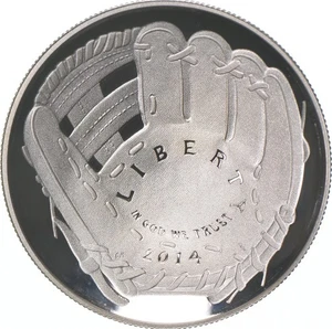 2014-P Proof Baseball HOF CURVED Commemorative Silver Dollar $1 *4967 - Picture 1 of 3