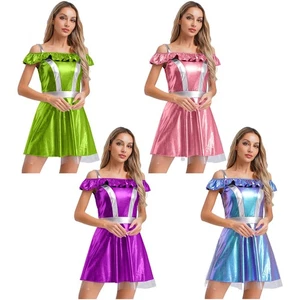 Women Dress Shiny Costume Off Shoulder Outfits Adult Skirts Ladies Clubwear - Picture 1 of 66