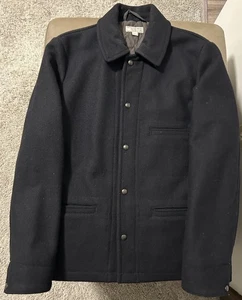 Wallace & Barnes Boiled Wool Chore Coat M Navy Skiff Jacket Snap Lined 05059 - Picture 1 of 13