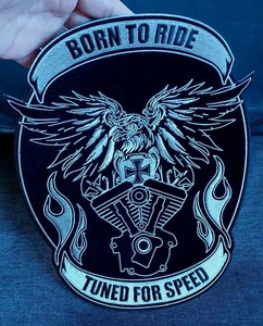BORN TO RIDE TUNED FOR SPEED Large Embroidered Motorcycle Jacket Vest Back PATCH - Picture 1 of 6