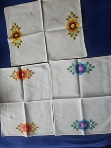 3 Retro Tischsets/Servietten, Blumenmuster/Leinen - Bild 1 von 7
