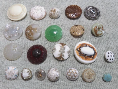 22 Vintage Antique VICTORIAN Glass Buttons VARIOUS SIZES PATTERNS - Image 1 of 4