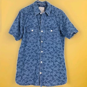 FAT FACE XS MENS SHORT SLEEVE INDIGO DYE BLUE LEAF PATTERN SHIRT EXTRA SMALL - Picture 1 of 5