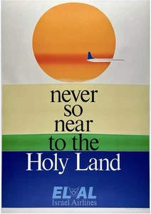 Original Vintage Poster EL AL - ISRAEL AIRLINES - HOLY LAND Airline Travel LINEN - Picture 1 of 5
