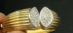 Swarovski Crystal Pave Set Clamper Bracelet Swan Signed Gold Tone Hinged - Picture 1 of 8
