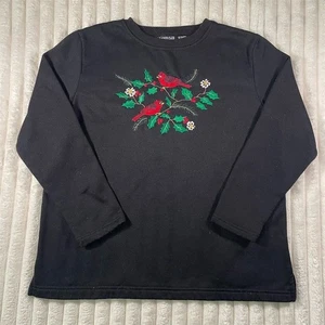 Vintage Ladies Club Black Embroidered Cardinal Sweatshirt Pullover Women’s Sz M - Picture 1 of 9