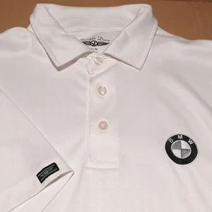 BMW Logo Spandex Polo Shirt Men's M Dealership Gear White Straight Down Brand - Picture 1 of 10