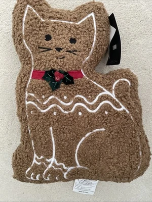 Almohada Sherpa decorativa Brooks Brothers Holiday Gingerbread Cat Foto 1 de 3