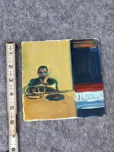 Dipinto olio originale di disco jazz su carta 6x6” artista Keith Chrapliwy 2007 - Foto 1 di 6
