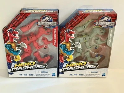Hero Mashers Velociraptor Juego de 2 - Rojo y Gris - Jurassic World Dinosaurs NUEVO Foto 1 de 2