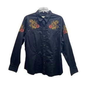 Roper Damen besticktes Western Black Pearl Snap Rockabilly Shirt XL Blumen - Bild 1 von 11