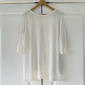 Camisa de lino Eileen Fisher blanca tejida manga 3/4 cuello redondo talla grande - Imagen 1 de 6