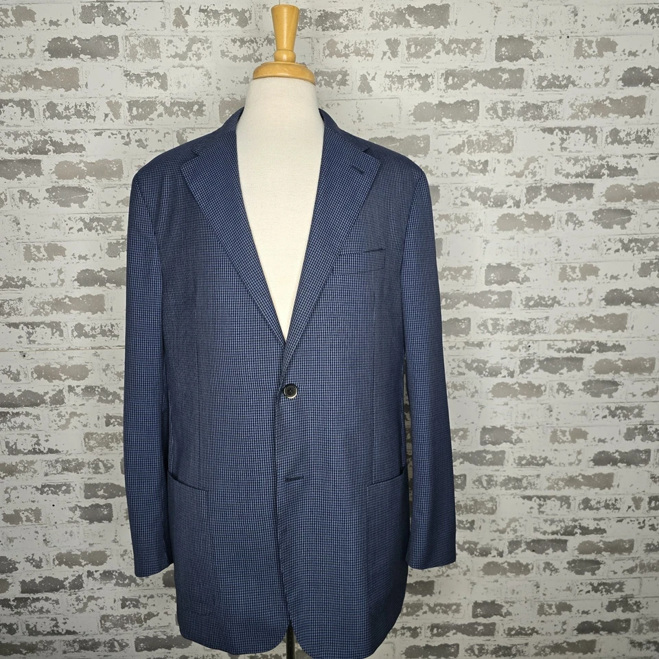 Blazer Corneliani 46 Largo Super 100's Lana Azul Cuadros Sin Estructura Hecho en Italia Foto 1 de 4
