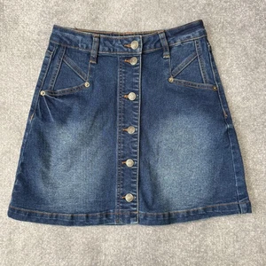 FRYE Skirt Womens 2 Blue Denim Button Front A-Line Pockets Stretch Jean Casual - Picture 1 of 8