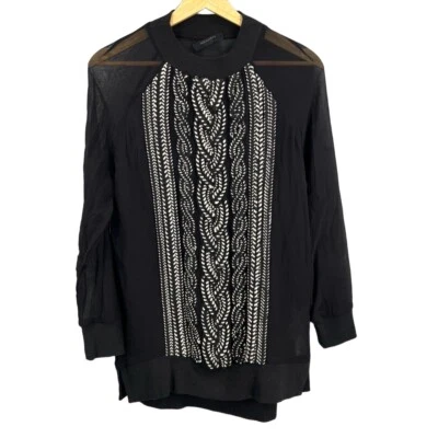 Suéter AllSaints Flutien Negro Transparente Cable Adornado Túnica Boho Mujer Pequeño Foto 1 de 4