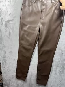 Faux Leather Brown Skinny Ankle Pants by Elan Sz Medium - Picture 1 of 11