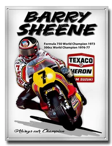 SIGNO DE METAL BARRY SHEENE. FÓRMULA 750cc y 500cc CAMPEÓN DEL MUNDO. 16""X12"" TAMAÑO A3.TEX - Imagen 1 de 1
